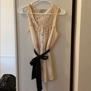 Forever 21 Cream white pearl and black tie blouse